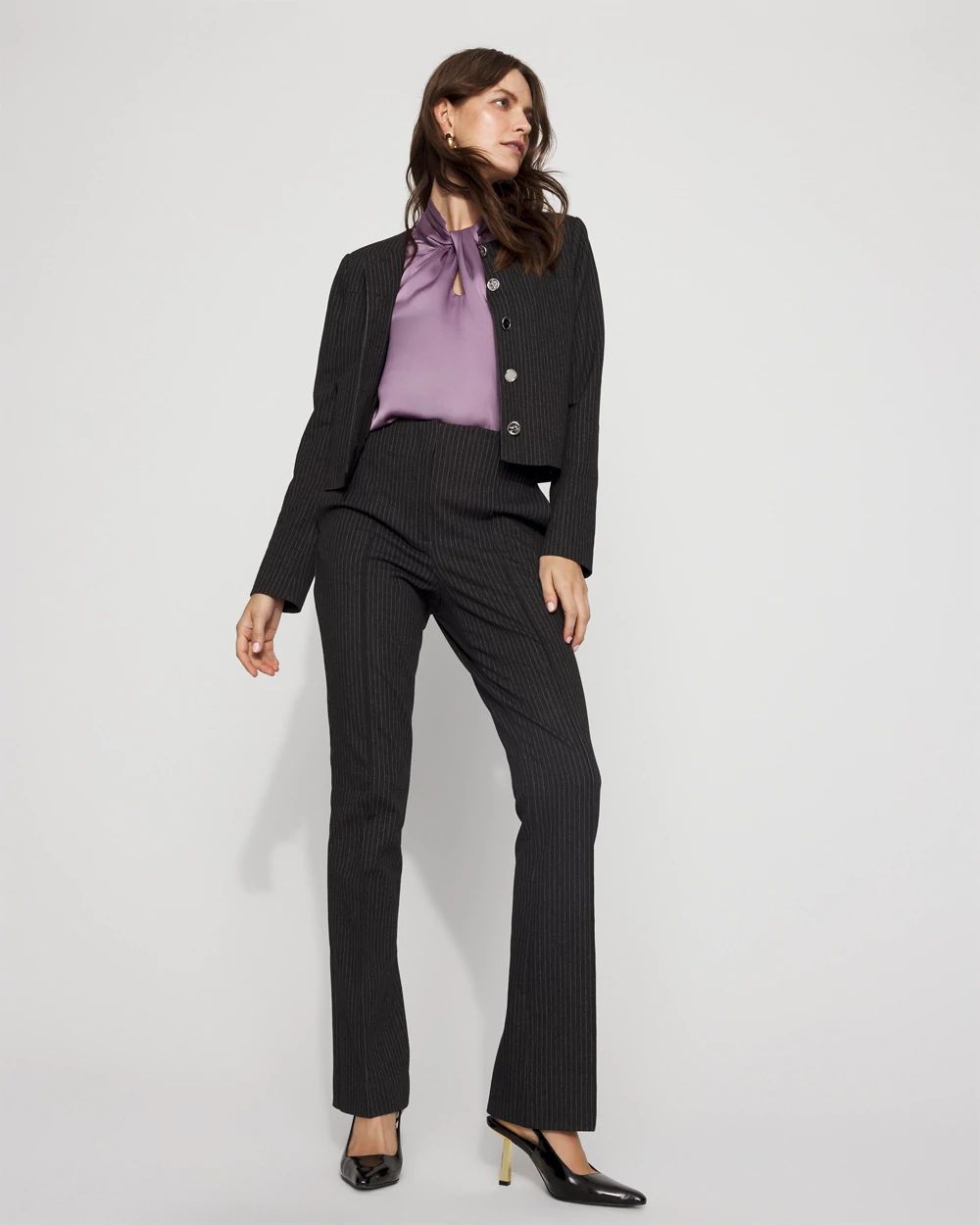 Pinstripe Denim-Look Slim Bootcut Pant | White House Black Market